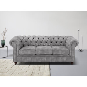 Home affaire Chesterfield-bank Chesterfield 3-zits B/D/H: 198/89/74 cm met hoogwaardige knoopdetails, ook in leer