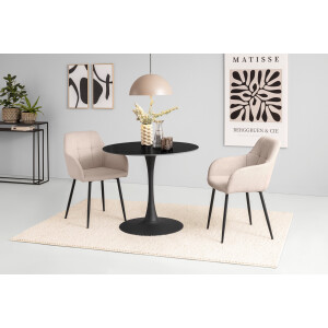 HELA Eethoek MOSEL Tafel 90x75 cm, ronde plaat, gesinterde steen, armleuningsstoel (3-delig)