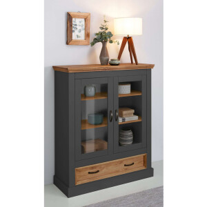 Home affaire Vitrinekast Selma Highboard gemaakt van massief grenen, met metalen handgrepen in een antieke look