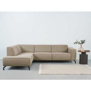 Places of Style Hoekbank Lorcan, breedte 275 cm, zacht zitgevoel met zwarte metalen poten, lederlook en zachte structuurstof