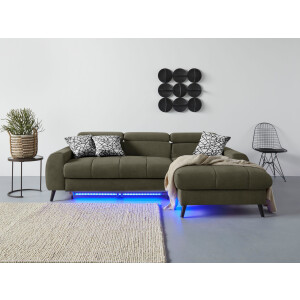 COTTA Hoekbank Mia L-vorm 3-delige kussenset, récamier, naar keuze met of zonder rgb-verlichting