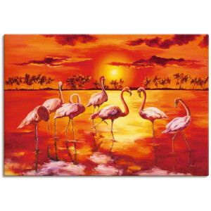 Artland Artprint op linnen Flamingo's gespannen op een spieraam