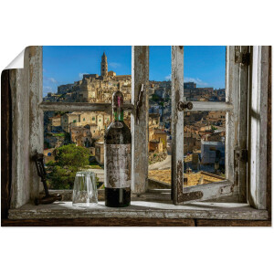 Artland Artprint Blik uit het raam Matera, Italië als artprint van aluminium, artprint voor buiten, artprint op linnen, poster, muursticker