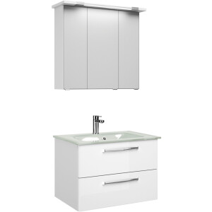 Saphir Badmeubelset Trentino 2-delig glas wasbak, spiegelkast met LED-profiel Badkamermeubel-set 77cm breed, incl. deurdemper, 3 deuren, 2 lades (3 stuks)