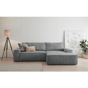 Home affaire Hoekbank SHERWOOD bedbank 267 cm, L-model, Slaapfunctie met bedlade (210x136 cm), cord, vintage, fluweel