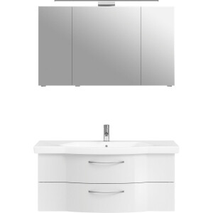 Saphir Badkamerserie 6005 sprint keramiek-wastafelonderkast met led-spiegelkast, 122 cm breed Wastafelmeubel inclusief deurdemper, 3 deuren, 2 laden, wastafelonderkast set (2-delig)