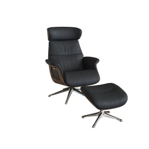 FLEXLUX Relaxfauteuil Clement relaxfauteuil, fauteuil, ligstoel, TV-stoel, Rug- & hoofdverstelling, draaibaar, armleuning walnoot, voet aluminium