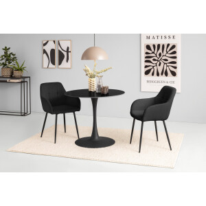HELA Eethoek MOSEL Tafel 90x75 cm, ronde plaat, gesinterde steen, armleuningsstoel (3-delig)