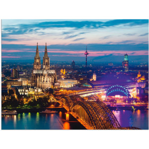 Artland Artprint Keulen panorama in de avond als artprint van aluminium, artprint voor buiten, artprint op linnen in verschillende maten