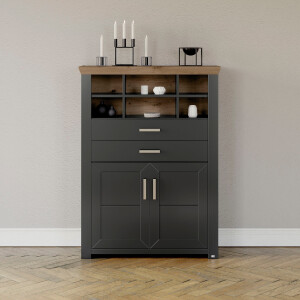 set one by Musterring Highboard York Type 16, met houten deuren en lade, verlichting optioneel, B 105 cm