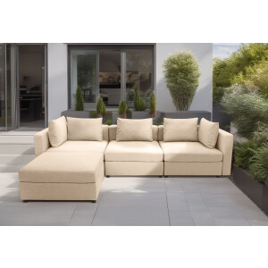 DOMO collection Hoekbank Solskin, individueel uitbreidbaar/combineerbaar L-vorm met losse kussens. rug- en zijpanelen als steeksysteem.