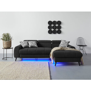 COTTA Hoekbank Mia L-vorm 3-delige kussenset, récamier, naar keuze met of zonder rgb-verlichting