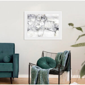 queence Wanddecoratie Grijze marmer HD premium posterdruk incl. houten lijst (1 stuk)
