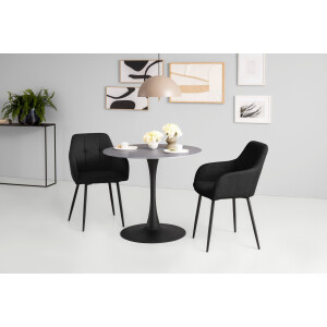 HELA Eethoek MOSEL Tafel 90x75 cm, ronde plaat, gesinterde steen, armleuningsstoel (3-delig)