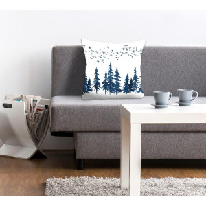 queence Sierkussen Kathi Kussenhoes, kerstbomen, witte achtergrond, aquarel, blauw (1 stuk)