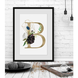 queence Wanddecoratie Letter b HD premium posterdruk incl. houten lijst (1 stuk)