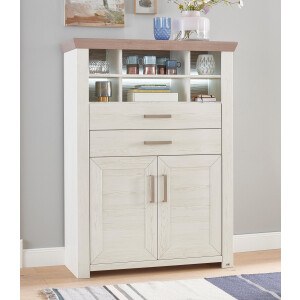 set one by Musterring Highboard York Type 16, met houten deuren en lade, verlichting optioneel, B 105 cm