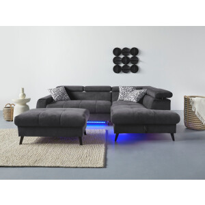 COTTA Hoekbank Mia L-vorm 3-delige kussenset, ottomane, naar keuze met of zonder rgb-verlichting