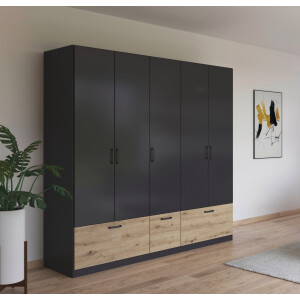rauch Draaideurkast Kledingkast kast garderobe waskast BARI met lades en moderne greep in grijs metallic made in germany
