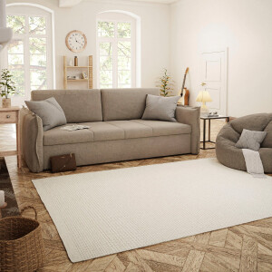 my home Wollen kleed Wolldroom puur Omkeerbaar tapijt, handgeweven, uni-kleuren, 100% wol, woonkamer