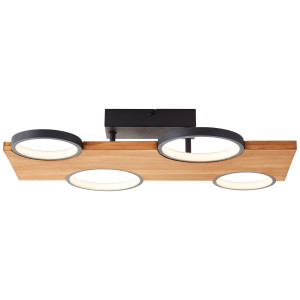 Brilliant Leuchten Led-plafondlamp Cheesy 55 x 35 cm, 3400 lumen, 3000k, hout/metaal, natuur/zwart (1 stuk)