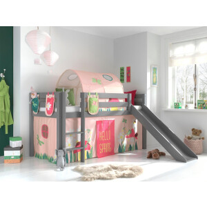 Vipack Hoogslaper PINO Massief hout, textielset 'Spring', naar keuze met glijbaan en bedtunnel