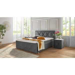 Leonique Boxspring Alfie, bestseller! Inclusief bedlade & topper Optioneel met knoopstiksels of strassstenen, H2, H3 en H4 verkrijgbaar