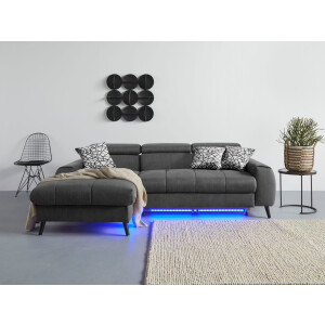 COTTA Hoekbank Mia L-vorm 3-delige kussenset, récamier, naar keuze met of zonder rgb-verlichting
