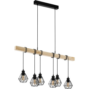 EGLO Hanglamp TOWNSHEND 5 Vintage hanglamp, Industrial, retro lamp van staal en hout, E27