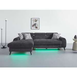 COTTA Hoekbank Mia L-vorm 3-delige kussenset, récamier, naar keuze met of zonder rgb-verlichting