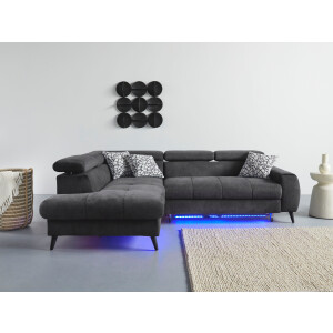 COTTA Hoekbank Mia L-vorm 3-delige kussenset, ottomane, naar keuze met of zonder rgb-verlichting