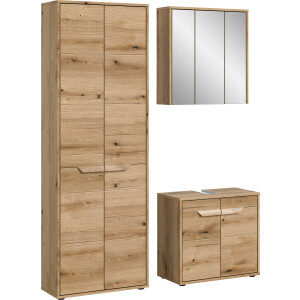 welltime Badmeubelset Kayu, bestaande uit: hoge kast, wastafelonderkast Spiegelschrank, hoogwaardige MDF front met groeffrasing, badkamer, badkamer set