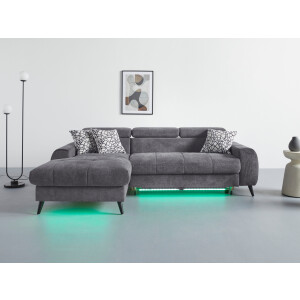 COTTA Hoekbank Mia L-vorm 3-delige kussenset, récamier, naar keuze met of zonder rgb-verlichting