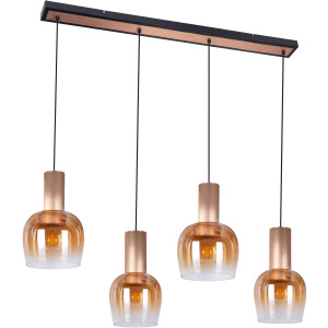 näve Hanglamp Funda 5-lamps, iriserende glazen, frame messingkleurig, warmwit licht