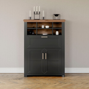 set one by Musterring Highboard York Type 15, met houten deuren en klep, verlichting optioneel, breedte 105 cm