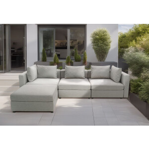 DOMO collection Hoekbank Solskin, individueel uitbreidbaar/combineerbaar L-vorm met losse kussens. rug- en zijpanelen als steeksysteem.