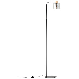 Brilliant Leuchten Staande lamp Weald Hoogte 160 cm, E27, metaal/glas/hout, zwart/rook/hout