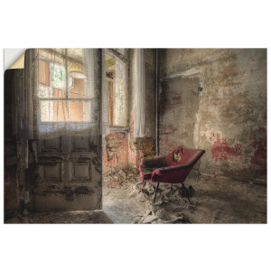 Artland Artprint Lost Place - rode fauteuil I als artprint van aluminium, artprint voor buiten, artprint op linnen, poster, muursticker