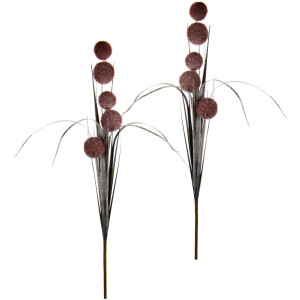 I.GE.A. Winterse kunstplant Kunsttak, kunstbloem met gras met 5 bloemen en glitter, 2-delige set, kerstdecoratie (set, 2 stuks)