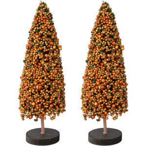 Creativ deco Deco-boom Kerst versiering op hoogwaardige houten basis, met parels versierd, hoogte 30 cm (2 stuks)