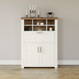 set one by Musterring Highboard York Type 15, met houten deuren en klep, verlichting optioneel, breedte 105 cm