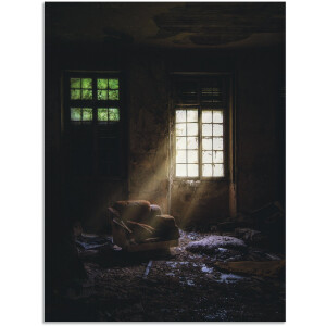 Artland Artprint Lost Place Bij het raam fauteuil als artprint van aluminium, artprint voor buiten, artprint op linnen in verschillende maten