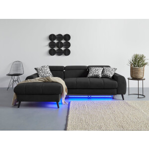 COTTA Hoekbank Mia L-vorm 3-delige kussenset, récamier, naar keuze met of zonder rgb-verlichting