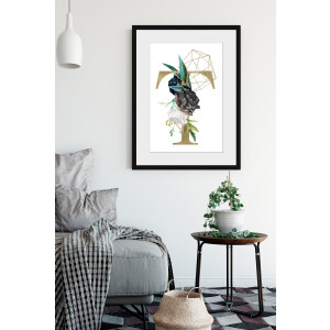 queence Wanddecoratie Letter met bloemen HD premium posterdruk incl. houten lijst (1 stuk)