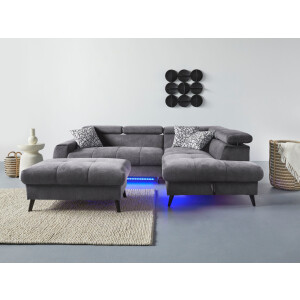 COTTA Hoekbank Mia L-vorm 3-delige kussenset, ottomane, naar keuze met of zonder rgb-verlichting