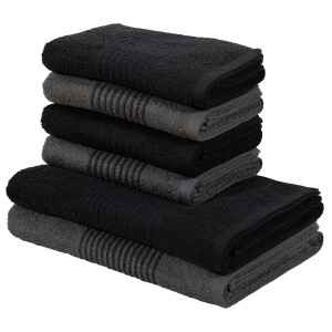 Bruno Banani Handdoekenset Jassen, badlakens, handdoeken met gestreepte rand, 6-delig handdoekenset van 100% katoen (set, 6-delig)