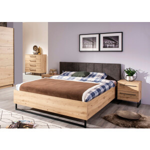 INOSIGN Bedframe Sardinië, FSC-gecertificeerd houtmateriaal met gepolsterde hoofdeinde, metalen voet in schaatsvorm, 160 of 180x200 cm
