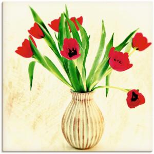 Artland Artprint op linnen Rode tulpen gespannen op een spieraam