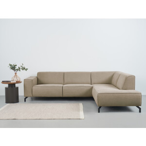 Places of Style Hoekbank Lorcan, breedte 275 cm, zacht zitgevoel met zwarte metalen poten, lederlook en zachte structuurstof