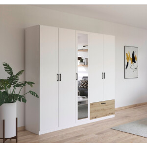 rauch Draaideurkast Kledingkast kast garderobe waskast BARI met spiegel met lades aan de buitenkant, moderne greep in grijs metallic made in germany